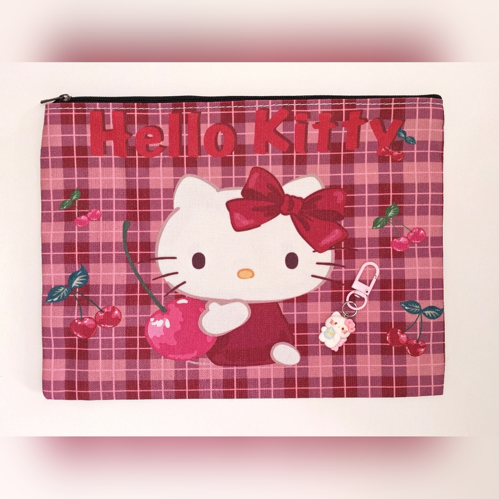 Hello Kitty & Cherries Pencil Case Cosmetic Bag Organization Bag + Cutie charm